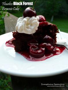 Flourless Black Forest Brownie Cake ~ Sumptuous Spoonfuls #flourless #brownie #cherry #cake #recipe