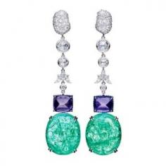 Violet Sapphire and Emerald Earrings by Eva