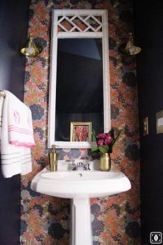 #glam #powderroom reveal with #floral #wallpaper and #brass accents via Charming in Charlotte www.charmingincha...