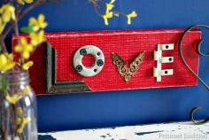 
                    
                        Valentines Day love sign craft from reclaimed wood and hardware petticoat junktion
                    
                