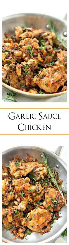 
                    
                        Garlic Sauce Chicken | www.diethood.com | Pan-Seared Chicken Thighs prepared with an amazing garlic sauce.
                    
                