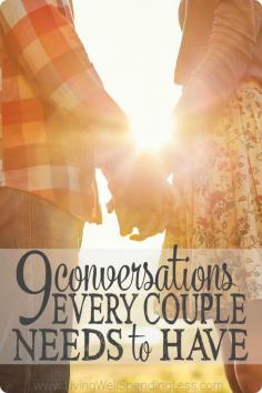 Real marriage can be hard. When the honeymoon is over and the kids and obligations start to fill our time, it is easy to forget how important regular discussions about things that truly matter can be. Don't miss these 9 conversations every couple needs to have, then set a date with your spouse to get caught up!