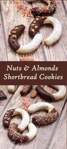 
                    
                        Nuts and Almonds Shortbread Cookies, covered with chocolate and powdered Sugar
                    
                