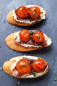 
                    
                        These roasted cherry tomatoes and prosciutto toasts are a quick and easy way to please your guests at any spring or summer event.
                    
                