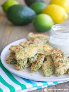 
                    
                        Baked Avocado Fries - Yes, you can make fries with avocados! These crispy oven-baked avocado fries are a delicious appetizer or snack. Produce for Kids
                    
                