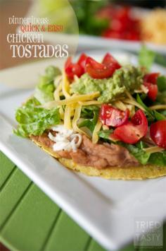 Dinner Ideas: Quick & Easy Chicken Tostadas // Looking for a meal to feed your family in less than 30 minutes? These tostadas are made easy with pre-cooked shredded rotisserie chicken. Add your favorite toppings and you've got a delicious healthy meal perfect for any weeknight or weekend dinner | Tried and Tasty
