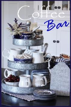 
                    
                        I love this idea for a "Coffee Bar"   fun with old pans and candlesticks!
                    
                