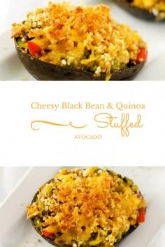 
                    
                        Cheesy Black Bean & Quinoa Stuffed Avocado #quinoa #glutenfree #vegan option
                    
                