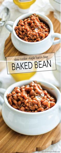                                             Slow Cooker Brown Sugar and Mustard Baked Beans with Bacon Recipe! |  www.cookingandbee...                                    