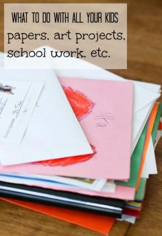 
                    
                        Idea for what to do with all of the art projects, schoolwork, "masterpieces" your kids create or bring home from school. Organizing kids artwork and school projects.
                    
                