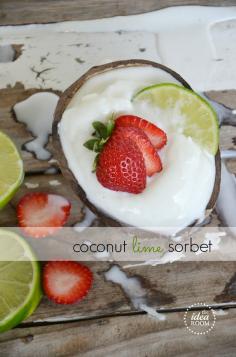Coconut Lime Sorbet Recipe | theidearoom.net.  I need an ice cream maker.