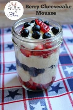 Red White and Blue Berry Cheesecake Mousse Cups - RecipeBoy.com