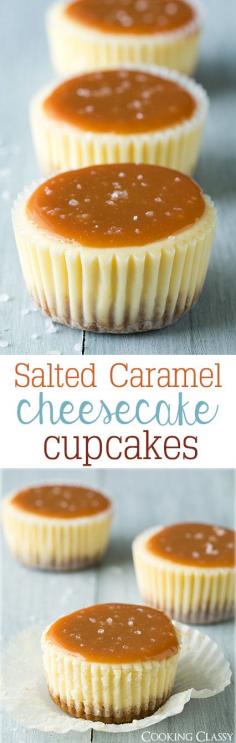 
                    
                        Salted Caramel Cheesecake Cupcakes - these are one of my favorite desserts! So so good!
                    
                