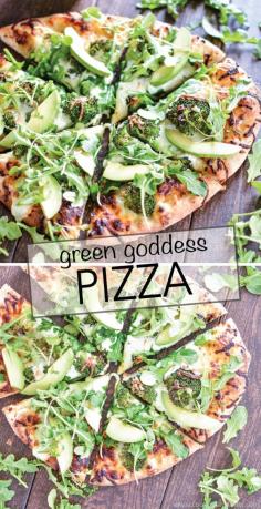 Green goddess pizza is a quick weeknight dinner recipe using pantry staples and Hidden Valley's Avocado Ranch! #WhatsYourRanch #ad | www.cookingandbeer.com