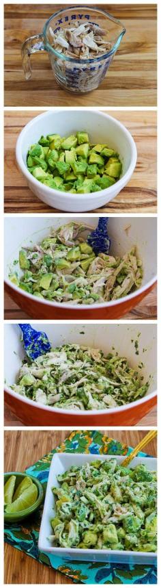 Chicken and Avocado Salad with Lime and Cilantro Recipe.  Sub Greek yogurt instead of mayo and this works for the 21 Day Fix!