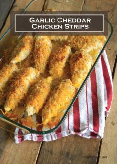Garlic Cheddar Chicken Strips- a tasty, quick and simple dinner idea