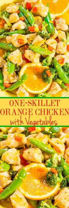 
                    
                        One-Skillet Orange Chicken with Vegetables - Easy, ready in 15 minutes, healthy (no breading, no frying), and the orange flavor just POPS!! Perfect for busy weeknights, a family favorite, and you'll make this over and over!!
                    
                