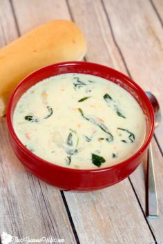 Copycat Olive Garden Chicken Gnocchi Soup Recipe- Tastes just like Olive Garden restaurants, right in your own home! From TheGraciousWife.com