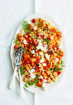 Sweet potato, Corn and Feta Salad from www.whatsgabycooking.com - seriously the most delicious summer side dish with grilled sweet potatoes! (@whatsgabycookin)