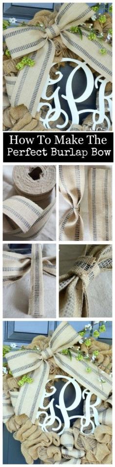 Step-by-step instructions to make the perfect burlap bow.  |  Stone Gable blog