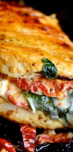 Sundried Tomato, Spinach, and Cheese Stuffed Chicken ~ Seriously delicious