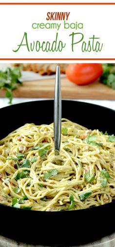 CAs Recipes | 30 Minute Skinny, unbelievably Creamy Avocado Pasta made with an easy blender sauce all spiced with the flavors of Baja. you will go crazy for this guilt free sauce! #avocados #avocadopasta #pasta #Mexican