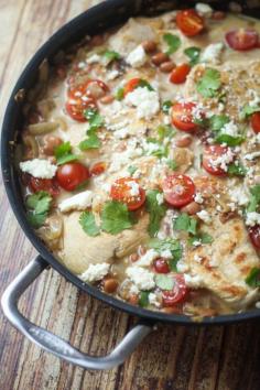 
                    
                        Saucy Mexican Chicken Skillet - one pan and dinner is done! Get ready to fight over leftovers.
                    
                