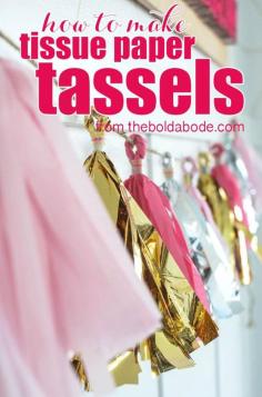 
                    
                        This is the Best tutorial! How to Make Tissue Paper Tassels in GREAT detail with theboldabode.com
                    
                
