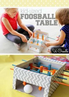 What a fun project! DIY Mini Foosball Table - using clothespins and a ping pong ball! Via u-createcrafts.com