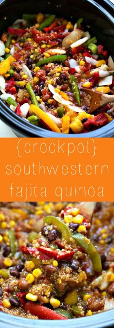 Dump and forget about it! Crockpot southwestern quinoa - packed with veggies and flavor!