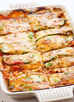 Chicken Zucchini Enchilada Casserole Recipe -- Layers of cooked chicken thighs or breasts with zucchini and homemade enchilada sauce. Healthy. Go to http://fingerlickingrestaurantrecipes.weebly.com/ and get 1000 tasty and delicious recipes #chicken recipes