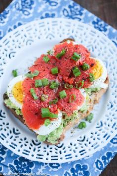 Avocado, egg and smoked salmon breakfast toast... uh yum!