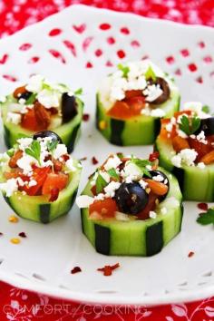#Mediterranean #Cucumber Cups #Greek #salad #fingerfoods #olives