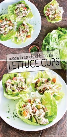 
                    
                        Recipe for Avocado Ranch Chicken Salad Lettuce Cups is a healthy and delicious way to spice up your next lunch! | www.cookingandbee...
                    
                