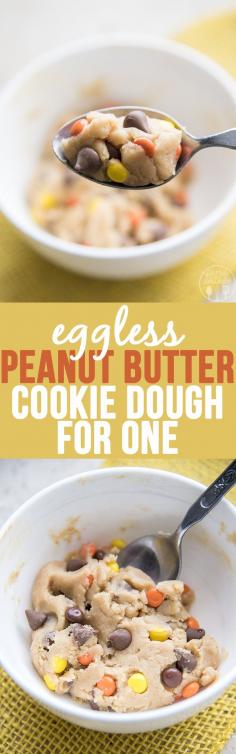 
                        
                            Peanut Butter Chocolate Chip Cookie Dough for One - This eggless cookie dough makes just enough for one person to have a small bowlful of delicious peanut butter cookie dough, stuffed full of chocolate chips and reeses pieces, to satisfy your cookie dough craving!
                        
                    