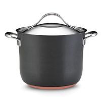 The Anolon Nouvelle Copper 8-qt. Covered Stockpot is where entertaining entrees being. This essential cooking vessel accommodates soups, stews, stocks, pastas and vegetables. Everyone can enjoy favorite dishes from rich chowders to whole steamed lobsters. The copper core double full cap base paired with durable restaurant tested Autograph 2 Nonstick ensures even heat distribution, enduring food releasing performance and easy cleaning. Features: Hard-anodized aluminum is twice as hard as stainless steel and provides exceptional heat distribution. Restaurant tested Autograph 2 Nonstick interior delivers enduring food release and easy cleaning. A layer of aluminum is encapsulated with copper, followed by more aluminum and finished with an impact-bonded stainless steel cap. This unique combination offers outstanding heat distribution and controlled cooking performance. Suitable for all cook tops except induction. Elegant stainless steel lids fit securely to the pans to lock in flavors and nutrients. Refined lid handles have extra clearance for easier and safer lifting. The cast stainless steel handles are attached to the pans using innovative nonstick flush rivet technology - food won't get stuck around the rivets so the pan cleans up easier.
