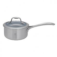 Stainless steel construction; aluminum core. Eco-friendly nonstick cooking surface. Oven- and broiler-safe to 500°F. Dishwasher safe. Available in your choice of sizes. Available in a size to fit your needs, the Zwilling Spirit Thermolon Saucepan with Lid has an eco-friendly, scratch-resistant, and easy-clean nonstick interior. Its aluminum core with stainless steel walls provides even cooking for foolproof meal preparation, and a tempered glass lid helps hold in heat. About Zwilling JA Henckels: JA Henckels has been producing the best in German steel knife design since 1895. Their products are designed for everyday use, giving you the maximum value for your money. This modern company uses innovative technology to create the highest-quality products. They're so sure you'll be satisfied with their products that they back each one with a lifetime warranty. With several lines of quality cutlery and other products, you're sure to find the perfect housewarming or wedding gift, or addition to your own kitchen. About Spirit CookwareThe exceptional line of Spirit Cookware features a high-tech, eco-friendly design that maximizes efficiency and performance. Unlike traditional non-stick cookware that uses chemicals, Spirit Cookware is coated in natural, scratch-resistant ceramic that won't stick or chip and has a notably high level of heat-resistance. Each piece in the Spirit Cookware line is expertly crafted with a magnetic, stainless steel exterior and durable aluminum core that retains heat evenly from rim to rim. Stay-cool stainless steel handles are ergonomic and riveted for durability.