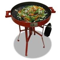 The FireDisc Mini has all the outstanding qualities of the 36" waist high FireDisc, but is 24" Tall, lighter, and is made for the ultimate in portability. The FireDisc Mini has been powder-coated at 450 to withstand the elements and will not rust, dent, or break. The FireDisc Mini is designed to be cleaned easily and the cooking surface will mature over time to achieve an incredible "Chef" and restaurant quality "seasoned effect" that will get even better each time you cook. The FireDisc Mini comes with a 1-year warranty and is designed to last a lifetime. The FireDisc Mini folds up easily and is extremely compact for a heavy duty grill. It will fit neatly in any small automobile, large truck, apartment, RV, or canvas duffel bag. The FireDisc Mini is also great for anyone who wants a smaller version of the popular larger model. It also works great for sitting around tailgate parties, and never having to get up, spill your beer while flipping your burgers, everything is at your level at a seated position with the FireDisc Mini. Additionally, this is a great store-away, home grilling machine. It is the ultimate charcoal and gas-grill addition or replacement. We encourage anyone on the go to pick up a portable FireDisc Mini. The FireDisc Mini operates with both a small and large propane tanks, making lighting and cleanup super easy.The FireDisc Mini will also burn 2 hours on a small single 16.4 oz. propane tank. Pack a few, save money, and use a FireDisc Mini on the go. The FireDisc Mini is the number one choice in quality cooking mixed with super portability and adaptability. Get your original FireDisc Mini today. Specifications: Color: Red. 22" Disc diameter. 24" Tall. 2 1/2 inch "HR" Heat Ring. 69.08" Disc circumference. 4" Disc Grips - durable welded handles. LP regulator works with a16.4 oz. propane tank. Adaptable to a 20 lb. propane tank. Holds up to 5 Gallons of water. Powder coated. Will not rust. Sure Flame Burner is a 4" in diameter and 9" in length. Flexible Stand. Adapts to any uneven surfaces. 3 piece Heavy Duty carbon steel construction. Folds to 31" max Height in any automobile in a 5" wide space. Portability. Lays flat for easy storage in the car trunk, SUV rear, or truck bed. 1 minute cleanup. Hose off, dry, and wipe with oil in seconds (We do not recommend using soap). Surface cooking flavor improves with age -"Seasoned Effect". No screws, nuts or bolts to worry about.