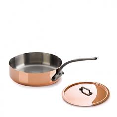 Saute Pans & Sauteuses - The Mauviel M'heritage M'150c Saute Pan with Lid ensures full flavor every time you create a new dish or heat up leftovers. Remarkably heating 10 times faster than stainless-steel alone, the Mauviel saute pan also heats 2 times faster than aluminum cookware. Featuring a superior 90% copper and 10% stainless-steel bond, the long-lasting saute pan will not split or separate. PFOA- and PTFE-free and a generous 1.5mm thick, the copper saute pan offers a polished copper exterior and stainless-steel interior for rapid, uniform heating of recipes from one-pan stir fries and paella to risotto and sauces. Crafted in France by world-renowned Mauviel, the saute pan beautifully browns, braises and sears thick steaks, vegetables and fish and chicken fillets. The saute pan also cools quickly so foods don't overheat and you maintain smooth control of cook times. The high, straight-sided pan is also perfect for quickly caramelizing onions, deglazing garlic and reducing stock, and finishing off recipe - Specifications Made in France Material: polished copper pan and lid exterior; 18/10 stainless-steel interior; stainless-steel rivets; clear-coated, cast-iron pan and lid handles 3.2-Qt. Saute Pan with Cover Model: 6411.25 Capacity: 3.2 qt. Size: 9 1/2" Dia. (17 1/2" with handle) x 2 3/4"H (3 3/4" with lid) Weight: 5 lb. 2 oz. 5.8-Qt. Saute Pan with Cover Model: 6411.29 Size: 11" Dia. (24" with handle) x 3 3/4"H (4 3/4" with lid) Weight: 7 lb. 10 oz. Use and Care Before first use and after use, carefully hand wash your Mauviel saute pan with hot soapy water, then rinse and dry. Cooking: All Mauviel copper cookware products are designed for use in the oven to 500 F and are broiler-safe. Never overheat an empty pan, this may lead to irreparable damage. Always cook over low to medium heat. Only add salt to your pan once the water has boiled. When cooking on gas, the flame should never go beyond the base of the pan.