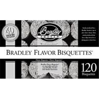 Choose your favorite flavor120 piece pack Chips from natural hardwoods and fruitwoods Produces clean continuous smoke Consistent temperature smoke Fully automatic use Successful results with every use. When producing the Bradley Smoker Bisquettes - 120 Pack, the hardwood chippings are bound together using precise quantities, at controlled pressures and densities from chippings of the natural hardwoods and fruitwoods. The flavor of the smoke is determined by the variety of wood being burned. By this method, their burning behavior remains consistent and predictable. Furthermore, by limiting the combustion time to 20 minutes for each bisquette, on top of the electrically heated element, the chippings produce clean continuous smoke at a consistent temperature. These two factors eliminate the guesswork and uncertainty from smoking food, giving you perfect results every time you smoke. The Bradley Smoker, which uses these bisquettes, is fully automatic, burning and dispensing one bisquette every 20 minutes. At a rate of 3 bisquettes per hour, the smoker has a capacity for 8 hours of unsupervised operation. The only hard thing about it is choosing a smoke flavor! Choose from a variety of flavors! Mix and match with multiple choices for a range of particular tastes. Flavors: (all choices are subject to manufacturer availablity) Alder Apple Cherry Hickory Maple Mesquite Oak Pecan Special Blend About Bradley SmokersBradley invites you to the wonderful world of gourmet food smoking. An exciting adventure awaits you, filled with a realm of endless possibilities for delicious food that will have you coming back for more time and time again. Bradley has has been making food smokers for the restaurant and hotel industry for well over a decade. Many of the finest hotels and restaurants around the world smoke their own foods using Bradley Smokers. Bradley Smokers are engineered to control the smoke in order to produce consistent results, all in a hassle-free design that doesn't demand constant attention. This endeavor led to the development of Bradley Flavor Bisquettes, which provide you with a simple way to add rich and savory flavors to your food, either on your BBQ grill or using your Bradley Smoker.