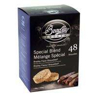 Choose from available flavor options. For use with Bradley smoker. 48 bisquettes produce 16 hours of burn time. Chippings produce continuous smoke at consistent temperature. Can be used for any meat. The secret to the Bradley Smoker is the Bradley Bisquettes - 48 Pack. To produce the bisquettes, the hardwood chippings are bound together using precise quantities, at controlled pressures and densities from chippings of the natural hardwoods and fruitwoods. The flavor of the smoke is determined by the variety of wood being burned. By this method, their burning behavior remains consistent and predictable. Furthermore, by limiting the combustion time to 20 minutes for each bisquette, on top of the electrically heated element, the chippings produce clean continuous smoke at a consistent temperature. These two factors eliminate the guesswork and uncertainty from smoking food, giving you perfect results every time you smoke. The Bradley Smoker, which uses these bisquettes, is fully automatic, burning and dispensing one bisquette ever 20 minutes. At a rate of 3 bisquettes per hour, the smoker has a capacity for 8 hours of unsupervised operation. The only hard thing about it is choosing a smoke flavor! Choose from a variety of flavors! Alder has a distinct, rich flavor that is perfect for seafood, ham or bacon. Mesquite and Hickory have strong flavors usually used for beef or pork. Apple is sweeter and milder, and is ideal for poultry and wild game. About Bradley SmokersBradley invites you to the wonderful world of gourmet food smoking. An exciting adventure awaits you, filled with a realm of endless possibilities for delicious food that will have you coming back for more time and time again. Bradley has has been making food smokers for the restaurant and hotel industry for well over a decade. Many of the finest hotels and restaurants around the world smoke their own foods using Bradley Smokers. Bradley Smokers are engineered to control the smoke in order to produce consistent results, all in a hassle-free design that doesn't demand constant attention. This endeavor led to the development of Bradley Flavor Bisquettes, which provide you with a simple way to add rich and savory flavors to your food, either on your BBQ grill or using your Bradley Smoker.