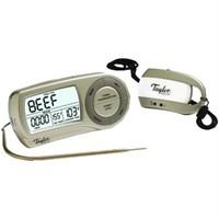The real secret to great cooking is a Taylor thermometer. Thermometers are the only way to ensure that foods are cooked to the proper temperature, your oven is calibrated to the correct degree, and that your refrigerator is keeping your food cold and safe. Taylor is and has been the leader in food thermometers, with expertise over 150 years strong. You can count on Taylor for accuracy, superior performance, and dependability. That is why Taylor is tools chef's trust. This digital thermometer with wireless remote for monitoring cooking temperatures for up to 200' away. The base unit has stand or magnet positioning. Remote unit has lanyard, clip, stand or magnet positioning. Color: Silver.
