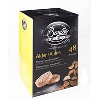 Choose from available flavor options. For use with Bradley smoker. 48 bisquettes produce 16 hours of burn time. Chippings produce continuous smoke at consistent temperature. Can be used for any meat. The secret to the Bradley Smoker is the Bradley Bisquettes - 48 Pack. To produce the bisquettes, the hardwood chippings are bound together using precise quantities, at controlled pressures and densities from chippings of the natural hardwoods and fruitwoods. The flavor of the smoke is determined by the variety of wood being burned. By this method, their burning behavior remains consistent and predictable. Furthermore, by limiting the combustion time to 20 minutes for each bisquette, on top of the electrically heated element, the chippings produce clean continuous smoke at a consistent temperature. These two factors eliminate the guesswork and uncertainty from smoking food, giving you perfect results every time you smoke. The Bradley Smoker, which uses these bisquettes, is fully automatic, burning and dispensing one bisquette ever 20 minutes. At a rate of 3 bisquettes per hour, the smoker has a capacity for 8 hours of unsupervised operation. The only hard thing about it is choosing a smoke flavor! Choose from a variety of flavors! Alder has a distinct, rich flavor that is perfect for seafood, ham or bacon. Mesquite and Hickory have strong flavors usually used for beef or pork. Apple is sweeter and milder, and is ideal for poultry and wild game. About Bradley SmokersBradley invites you to the wonderful world of gourmet food smoking. An exciting adventure awaits you, filled with a realm of endless possibilities for delicious food that will have you coming back for more time and time again. Bradley has has been making food smokers for the restaurant and hotel industry for well over a decade. Many of the finest hotels and restaurants around the world smoke their own foods using Bradley Smokers. Bradley Smokers are engineered to control the smoke in order to produce consistent results, all in a hassle-free design that doesn't demand constant attention. This endeavor led to the development of Bradley Flavor Bisquettes, which provide you with a simple way to add rich and savory flavors to your food, either on your BBQ grill or using your Bradley Smoker.
