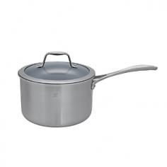 Stainless steel construction; aluminum core. Eco-friendly nonstick cooking surface. Oven- and broiler-safe to 500°F. Dishwasher safe. Available in your choice of sizes. Available in a size to fit your needs, the Zwilling Spirit Thermolon Saucepan with Lid has an eco-friendly, scratch-resistant, and easy-clean nonstick interior. Its aluminum core with stainless steel walls provides even cooking for foolproof meal preparation, and a tempered glass lid helps hold in heat. About Zwilling JA Henckels: JA Henckels has been producing the best in German steel knife design since 1895. Their products are designed for everyday use, giving you the maximum value for your money. This modern company uses innovative technology to create the highest-quality products. They're so sure you'll be satisfied with their products that they back each one with a lifetime warranty. With several lines of quality cutlery and other products, you're sure to find the perfect housewarming or wedding gift, or addition to your own kitchen. About Spirit CookwareThe exceptional line of Spirit Cookware features a high-tech, eco-friendly design that maximizes efficiency and performance. Unlike traditional non-stick cookware that uses chemicals, Spirit Cookware is coated in natural, scratch-resistant ceramic that won't stick or chip and has a notably high level of heat-resistance. Each piece in the Spirit Cookware line is expertly crafted with a magnetic, stainless steel exterior and durable aluminum core that retains heat evenly from rim to rim. Stay-cool stainless steel handles are ergonomic and riveted for durability.