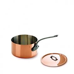 This Mauviel M'heritage 1.9 quart copper sauce pan with lid and cast iron handle is an amazing small to medium-sized pan for making any type of sauce. The stainless steel cooking surface won't react with food or affect its taste so you can use it to prepare tomato sauce or other acidic foods. This sauce pan from Mauviel also has a polished copper exterior that looks great with its cast iron handle. Mauviel cookware comes with a lifetime guarantee with normal use and proper care. Mauviel cookware has been produced in France since 1830.