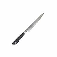 A utility knife is between a chef s knife and a paring knife, but its blade is narrower and straighter. This makes it perfect for a multitude of small tasks where more precise cuts are needed, such as trimming broccoli, green beans, or other smaller vegetables. Some cooks like to use it in their hand, too almost like a large paring knife. Others like its smaller size as an alternative to the chef s knife. Utility knives are sometimes called sandwich knives because they work well on almost everything that goes into a sandwich from thin-skinned vegetables such as tomatoes, to meats and cheeses. The Shun Sora Utility Knife is part of the exciting Shun Sora line that provides exceptional handcrafted Shun quality at an amazing price. Sora uses Shun's proprietary Composite Blade technology to bring together a VG10 san mai cutting edge with a Japanese 420J stainless steel upper. This technology puts high-performance material exactly where it's needed on the edge. The two blade sections are laser cut, then fit together like pieces of a jigsaw puzzle. Braze welding permanently joins them. The attractive wavy pattern at the joint is based on traditional Japanese sword hamon lines. While Sora's blade shapes and handle design are traditional Japanese, the textured PP/TPE polymer blend handle material provides a contemporary look, secure grip and balance, and is easy to maintain.