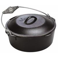 Don't be confused by any imitation, Lodge Logic Dutch Ovens are the cast iron cookware that set the standards. Lodge's closely held metallurgy and strict quality standards are what garnered this a inch Best Buyinch by Cook's Illustrated magazine. Like all Lodge Dutch ovens, this 5 quart cooker come complete with a cast iron lid featuring the raised Lodge logo. The original slow cooker, versions of this very cast iron oven have been a kitchen staple in American homes for more than 2 centuries. This cooker measures 10-1/4" across and 4" deep. Wire bail with spiral handle for easy carrying. Seasoned cast iron construction means pan is ready to use right out of the box. Made in USA. Traditional Dutch oven design Ready-to-use, seasoned cast iron construction 5-quart capacity Cast iron lid Wire bail with spiral handle10-1/4" diameter and 4" deep Even gentle heating - the original slow cooker Introducing Lodge Logic: Ready-to-use cast-iron cookware, pre-seasoned for consistent performance! For more than 100 years, Lodge has been perfecting the process of making cast-iron cookware, formulating the perfect metal chemistry to create durable cookware with incredible heat retention and distribution. In the past, the seasoning process was never complete until someone cooked countless batches of fried chicken, catfish and cornbread in the pan or pot to burnish it to a black patina, creating a piece of cookware that could be handed down like an heirloom. Lodge Logic removes the waiting, thanks to a newly-developed seasoning process. Lodge's electrostatic spray system applies a proprietary vegetable oil combination to deeply penetrate the pores of the iron. The result? Seasoned cast-iron cookware from Lodge you can use it right out of the box.