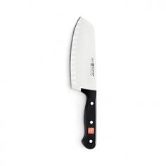 One Wusthof Gourmet knife combines the performance of 3 knives: santoku, cleaver and chef's knife for fast, accurate prep, plus hollow-edge performance for instant release. With the extremely sharp cutting edge, thick spine and wider blade, this kitchen cutlery tool has all the benefits of an Asian-style cleaver to butcher large cuts of meat. The Wusthof Hollow-Edge Chai Dao knife has the quick cutting performance of a santoku, with the perfect rocking motion to dice, chop, slice or mince potatoes, onions, cabbage or carrots. Cut thick stalks on vegetables, such as celery, broccoli, cauliflower and kohlrabi effortlessly. Slice vegetables paper-thin, julienne or slice meat in uniform strips for stir fry. Extra-wide blade allows knuckle clearance to quickly and comfortably perform any prep. The wide blade of this Gourmet Wusthof knife crushes ingredients, such as garlic cloves or herbs and ensures easy transfer from cutting board to pan. This Wusthof Gourmet multipurpose kitchen knife is the breakfast-to-dinner workhorse. With the qualities of a chef's knife, the blade absorbs impact and the slight curve enhances balance. The Wusthof Chai Dao slices meats deli-thin to thick, cuts melons, roasts vegetables and fruits, maintaining extreme sharpness longer. Hollow-wedge creates the air pockets to ensure easy instant release. Laser-cut from of a single piece of Wusthof's own rust-free, high-carbon steel, and laser-cut to exact specifications, this is the knife every seasoned chef loves using in the kitchen. Precision bolster allows cutting and sharpening along the entire edge, and use of the full blade to the heel. Triple riveted full tang for superior balance and maneuverability. Ergonomic handle ensures a comfortable grip. Hand wash. 7"L. Made in Germany. Lifetime manufacturer warranty. Since 1814, Wusthof has created cutlery that is the preference of chefs worldwide. In keeping with their tradition of quality, Wusthof presents quality-made storage blocks
