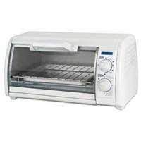 White 4-slice toaster oven. Operates at 1200 watts. 450-degree maximum temperature. Bake and toast signal bell. Power indicator. Dimensions: 20L x 14W x 12H inches. The Black & Decker TRO420 Toast-R-Oven Classic Toaster Oven is the ideal appliance for conveniently heating up lunch and snacks. This white toaster oven operates at 1200 watts and is perfect for roasting chicken, baking fish fillets, or even cooking a casserole. The toaster also features a signal bell and a power indicator. Includes a one-year warranty. Weight: 10 pounds. Dimensions: 20L x 14W x 12H inches. Black and Decker/ApplicaA household name with the reputation for quality and innovation, Black & Decker is a leader in small home appliances and number one in a wide range of products for the home. As the exclusive licensee of Black & Decker household products in North, South, and Central America (excluding Brazil), Applica offers household solutions in award-wining designs to help make life easier and more comfortable at home. From irons, toaster ovens, and can openers to cooking appliances and food steamers, Applica is dedicated to bringing you the cutting-edge Black and Decker products that streamline your daily life and make being at home more enjoyable.