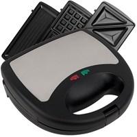 This 3 in 1 Sandwich Panini and Waffle Press is perfect for someone that wants quick hot meals fast. Breakfast, lunch or dinner, this press has you covered. Waffles in the morning, Panini sandwich for lunch, and pizza pockets for dinner. Features Include: Includes 3 Sets of Detachable Heating Plates Plates Have an 8.5 X 5 Inch Cooking Surface Non-Stick Plate Surface for Easy Cleanup Dual Heating Zones for Faster Cooking Power On Indicator Light Ready To Cook Indicator Light Easy Open Cool Touch Handle with Lock 38 Inch Power Cord Measures 9.25(W) X 3.25(H) X 9(D) Inches